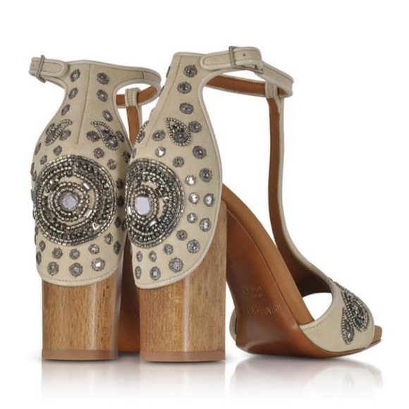 Roberto Cavalli Beaded Embellished T Strap Wooden Block Heel Sandals Bohemian 40 - Picture 3 of 16